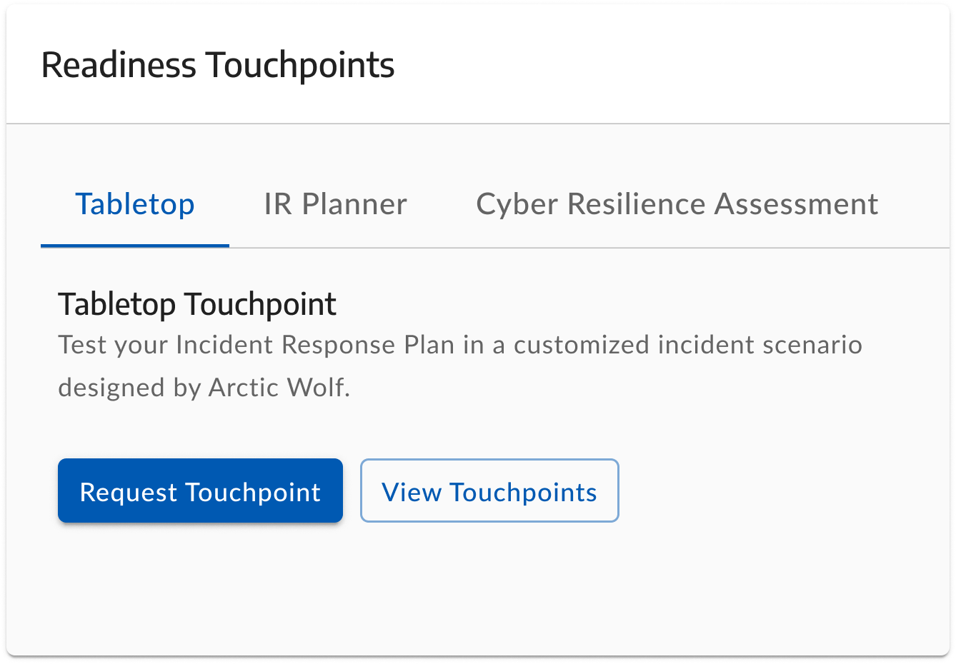 Touchpoint Self-Serve Widget tabbed architecture with contextual descriptions and clear action hierarchy